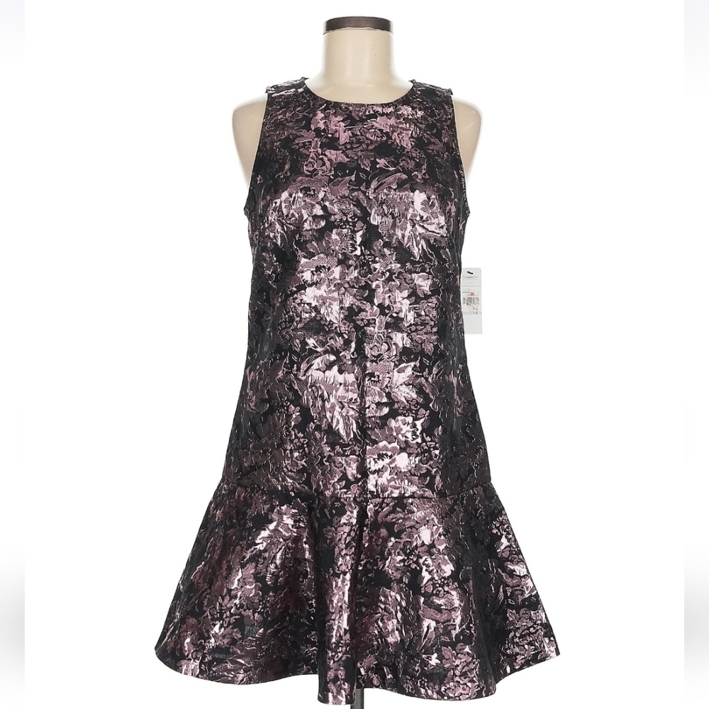 Laundry By Shelli Segal Black with Pink Metallic Floral Foil Dress, Size 6 - Picture 2 of 9